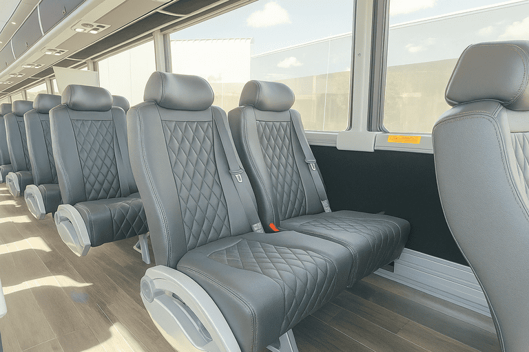 interior of Garland Shuttle Bus Rentals charter bus